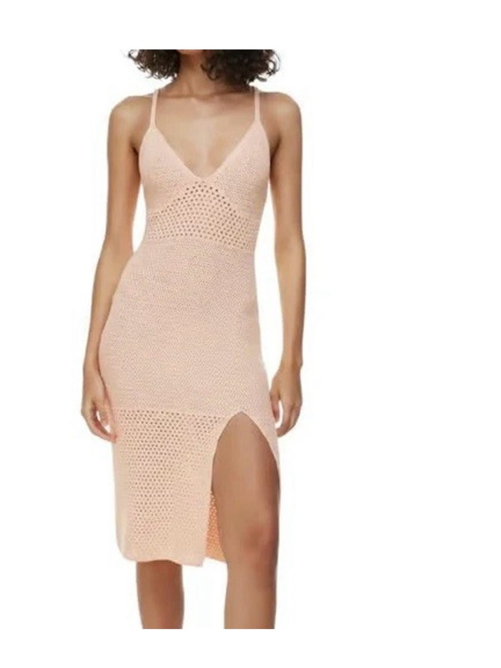 Aritzia Peach Crochet Midi Dress with Side Slit